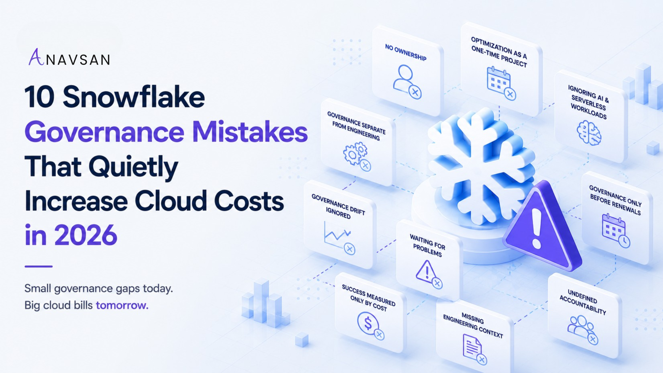 Ten Snowflake governance mistakes that quietly increase cloud costs in 2026.