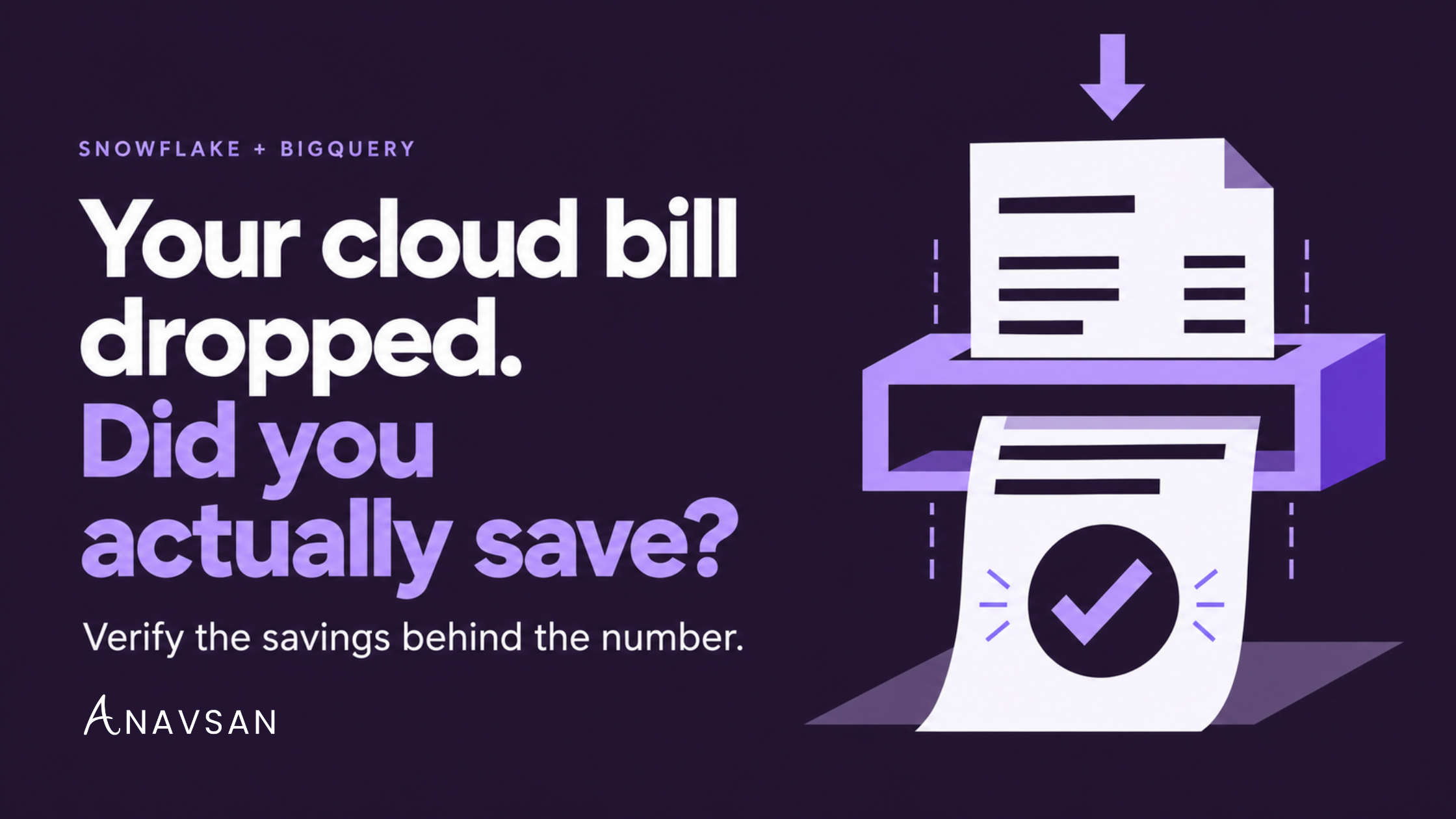 A verified savings receipt beside a performance dial, representing cost and performance validation.